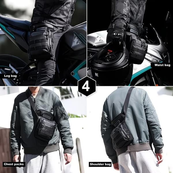 3L Motorcykel Benpose – Justerbar Rem, Holdbar Polyester, Multifunktionel (lår/hofte) til daglige pendler.