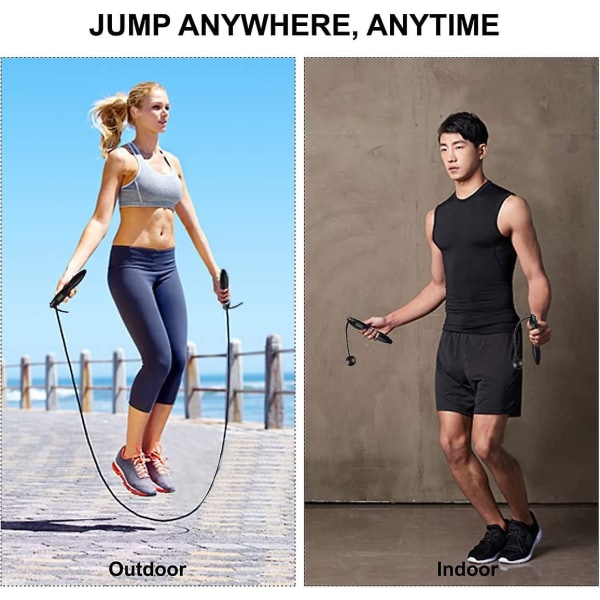 Hoppetau, vektet hoppetau og trådløs hoppetau med kaloriteller, for treningskondisjon, justerbar hoppetau for innendørs og utendørs