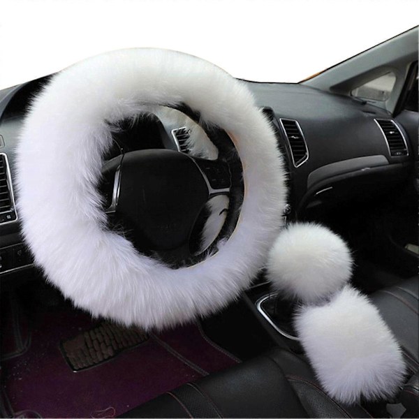 3-pack Faux Wool Rattstyre, Växelspak och Handbromsöverdrag Bildekor White