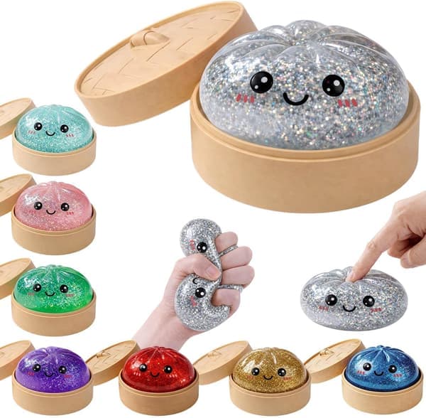 Dumpling Squishies Mystery Box, Blødt Dumpling Stressaflastende Sanselegetøj til Voksne silver