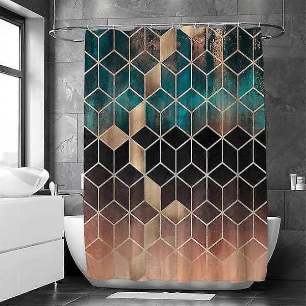Moderne Geometrisk Vandafvisende Bruseforhæng til Badeværelset Orange 180x200cm