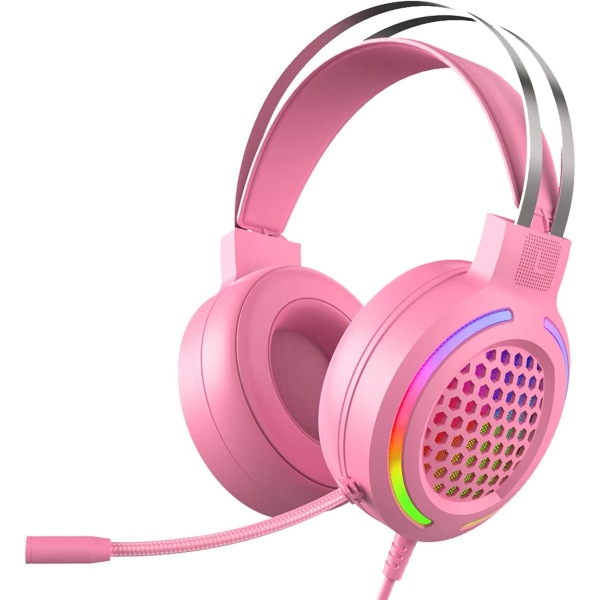 Gaming Headset Ps4, Gaming-hovedtelefoner med mikrofon, Pc-headset, Usb Gaming Headset, 7.1 Surround Sound Noise Cancelling, Bløde hukommelses-øreværn (Pink)