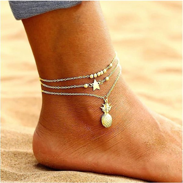 Dame Ankelkjede Justerbar Strand Ankelkjede Gull Legering Fotkjede Armbånd Smykker Gave D:gull Ananas -