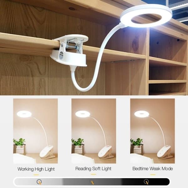 Oppladbar LED-lampe med klemme - dimbar
