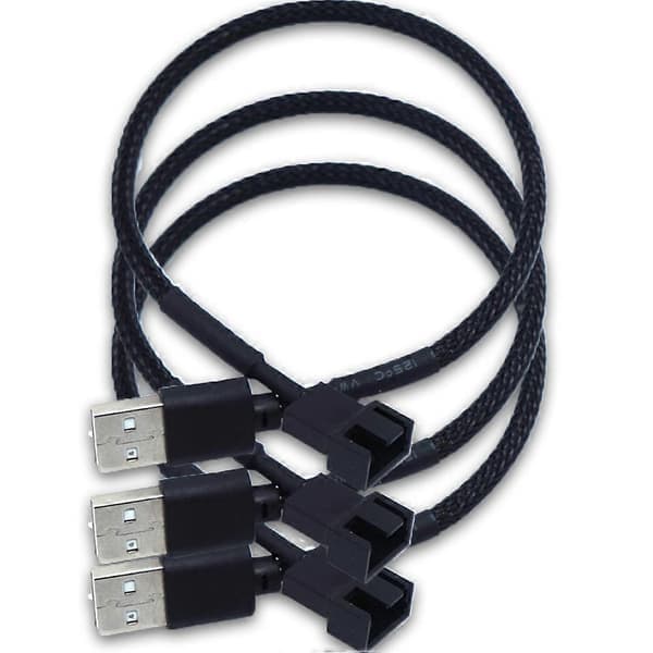 3 stk. USB til 4-bens blæseradapterkabler 4-bens computer PC blæser strømkabelstikadapter (sort)