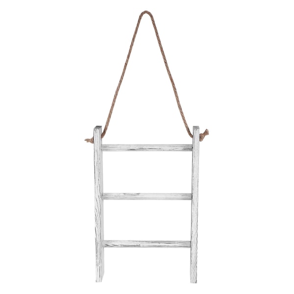 Wall-hanging Towel Ladder Rustic Whitewashed Wood Countertop Ladder Farmhouse Decor Towels Rack Wit