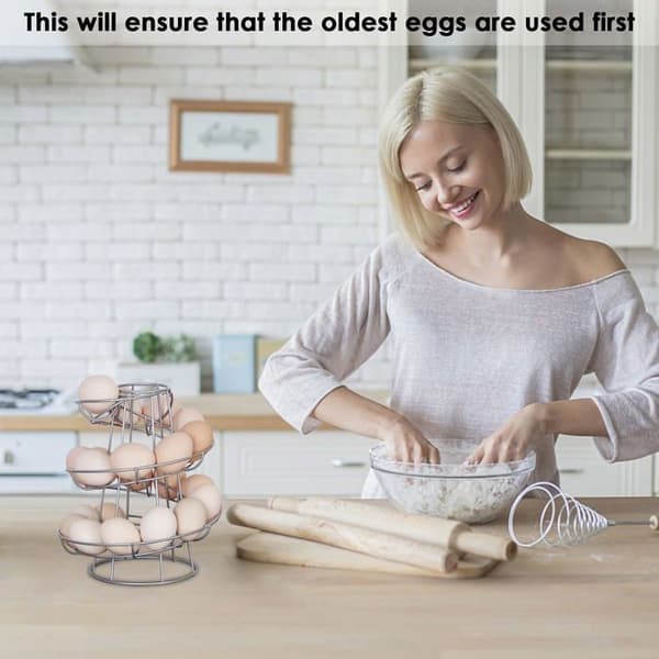 Spiral metall eggdispenserstativ for hønseegg, frittstående trådoppbevaringsstativ