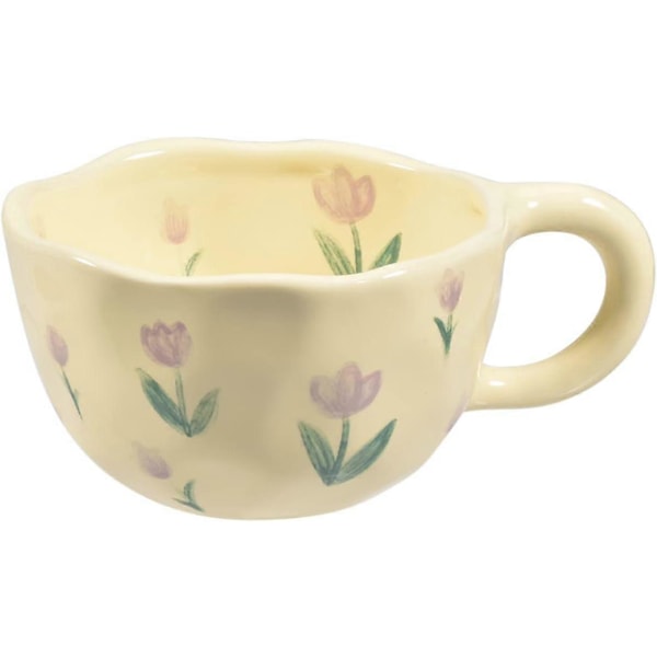 Keramisk kaffemugg, kreativ blomma kopp för kontor och hem, diskmaskins- och mikrovågssäker (Lila Tulpan)