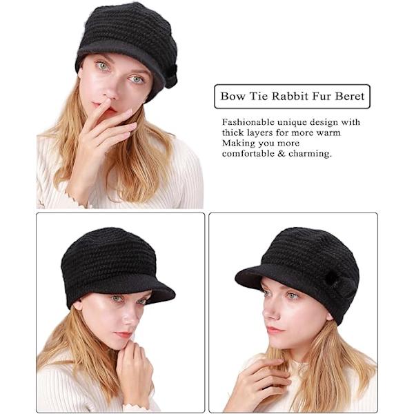 Beanie-Huer til Kvinder Vinterhuer Fleeceforet Beanie Blomsterstrikket Huer Damebasker med Skygge Cloche Huer Termisk Hue Kvinder Kasketter Ulden Hue