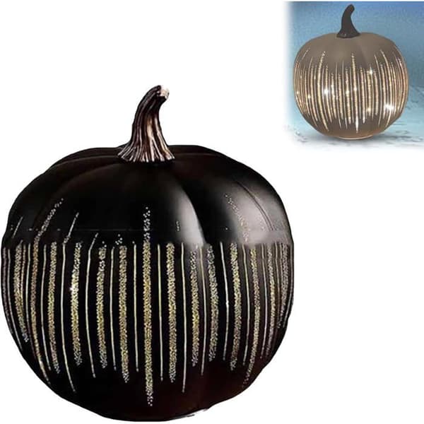 LED Stjerne Græskar Lys – Halloween Dekoration med Timerfunktion Harpiks Lanterne (Sort, Stor)