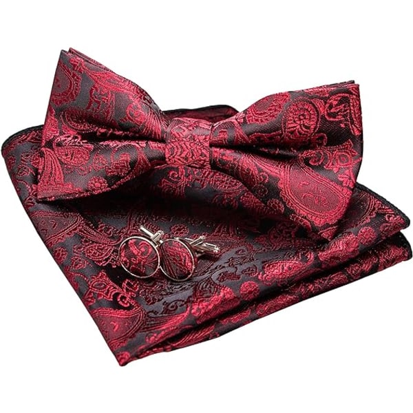 Yksiväriset Paisley-rusetti ja Pocket Square kalvosinnapeilla miehille