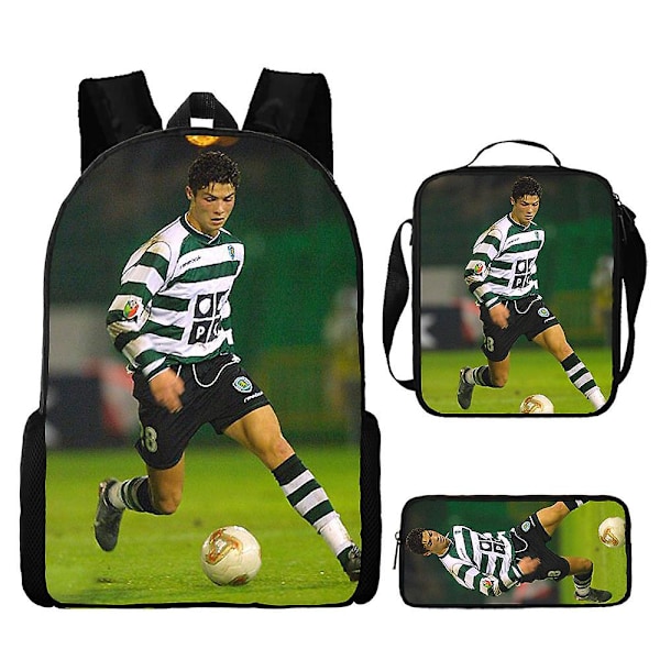 Cr7 Fotbollsstjärna Skolväska Reseryggsäck Lunchväska Pennfodral Set För Barn Studenter 13 3Pcs Set