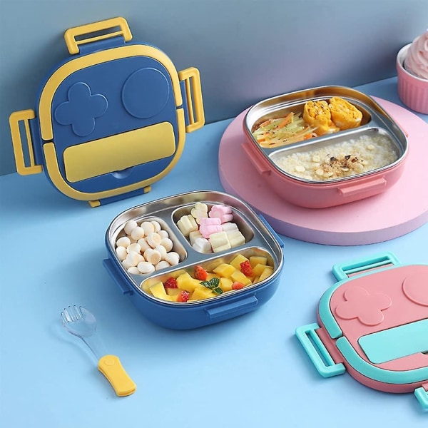 Lunchbox, rostfritt stålisolerad 2/3-fack Bento Box med sked, läcka