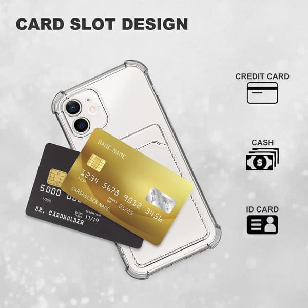iPhone 12 -kuori korttipidikkeellä, läpinäkyvä TPU