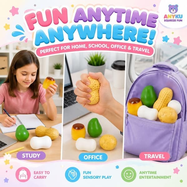 5-pack krispiga klämleksaker Slushy Squeeze Stressboll Matleksak Jordnötspudding Potatis Mango Tvål Pärlfylld ASMR Realistisk Icke-studsande Formbar