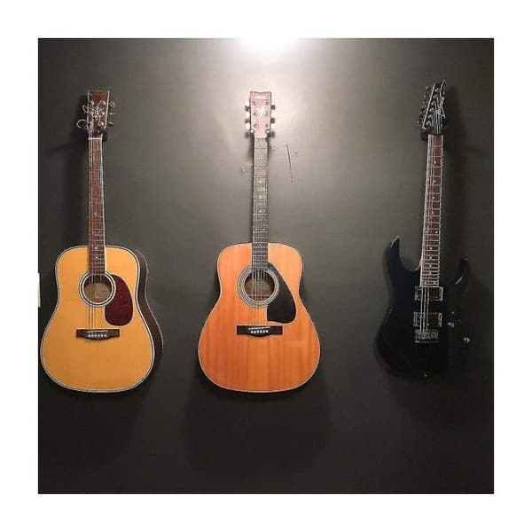 Set med 5 svarta gitarrställ, väggmonterad display med skruvar, lämplig för gitarrer