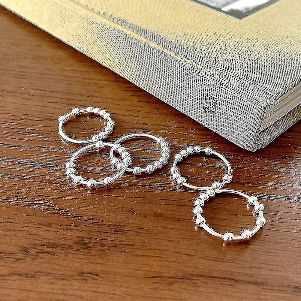 925 Sterling Silver Ångestdämpande Ring För Kvinnor Män Fidgetringar För Ångest Ångestring Med Pärlor Spinnerring För Ångest Cy) 9