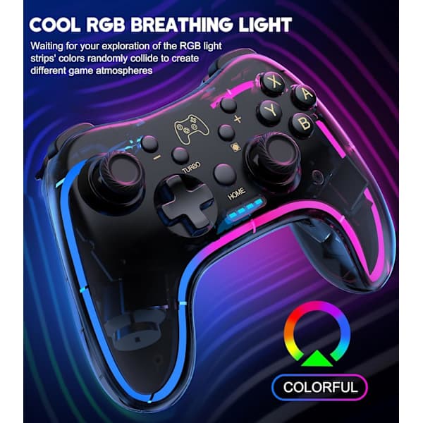 Switch-kontroller kompatibel med Switch/Lite/OLED-kontrollere, Switch Pro-kontroller med RGB pustende LED, Switch-kontroller fjernkontroll støtter Multi