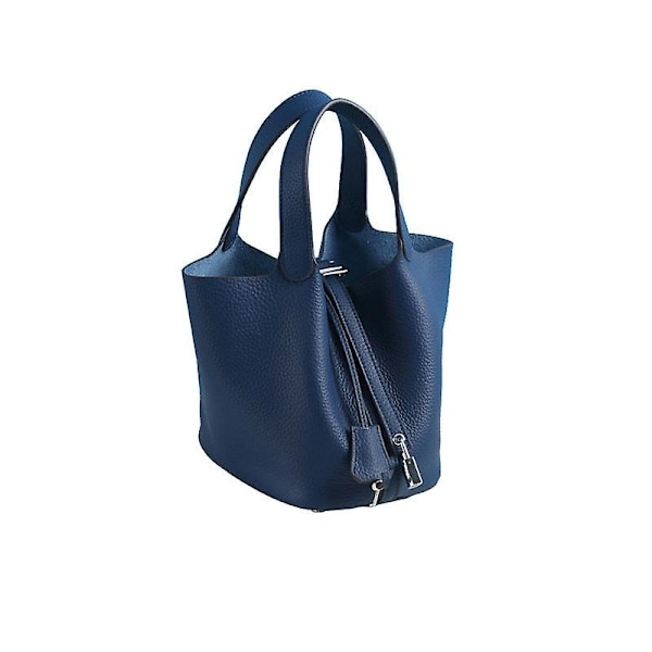 Dame Læder Håndtaske Grøntsagskurv Taske Tote Taske Håndtaske Kohud Spand Taske Ins Sapphire blue