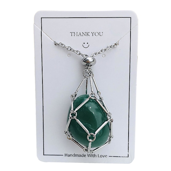 Kristallstenhållare Halsband, Justerbart Kristallbur Halsbandshållare, Kristallsten Kedjemesh Hänge, Ädelstens Smycke Present, 100% Nytt Green