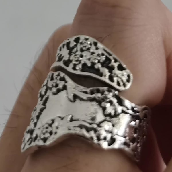 Justerbare ske ringe til kvinder mænd sølv vintage blomst boho retro statement