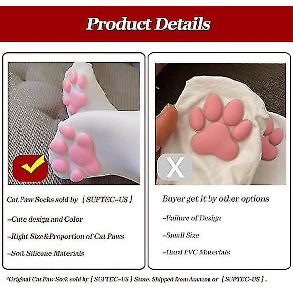 Katt tass lårhöga strumpor handskar, flickor kvinnor mjuka 3d kattunge strumpor White