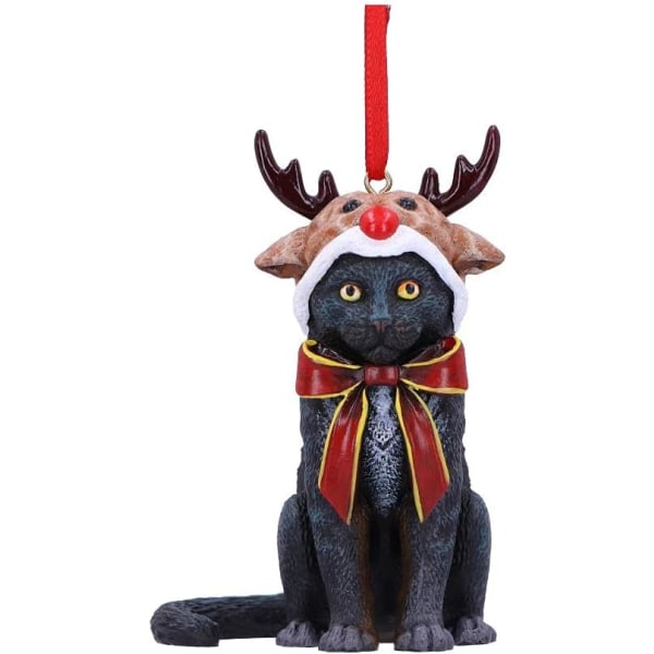 Rensdyrkat hængende ornament 9cm, sort, jul