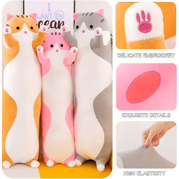 Kæmpe Kat Pude Pludselig Tegneserie Kat Sovende Knusende Pude, Blød Killing Krops Pude Dukke Kat Legetøj til Børn Kæreste Yellow 90cm/35.4inch