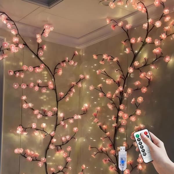 Ferskenblomst LED Lyslenke – 48 LED-pærer – 8 Lysmoduser (160 cm – Hvit)
