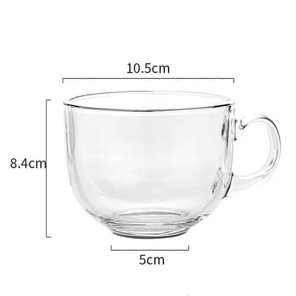 Glaskopp med bred öppning, stor mugg med handtag för kaffe, te, soppa, klar drickskopp 1pcs