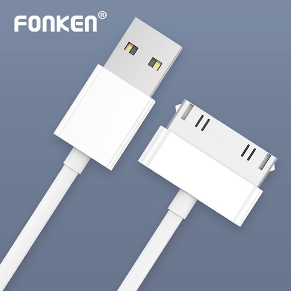 Fonken 30-pin USB-kabel for i-Phone 4S 4 3GS i-Pad 1 2 3 i-Pod Ladekabel Hurtiglading Data Sync Adapterledning white 1M
