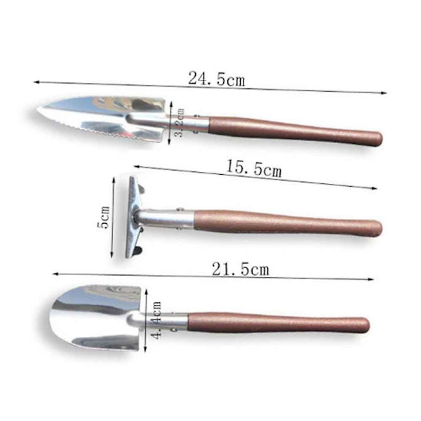 Sett med 3 mini hageverktøy, liten håndholdt spade, spade, rive, hagesett, barnas leketøy for sukkulenter, kaktus, urter, planter, plasthåndtak Plastic handle