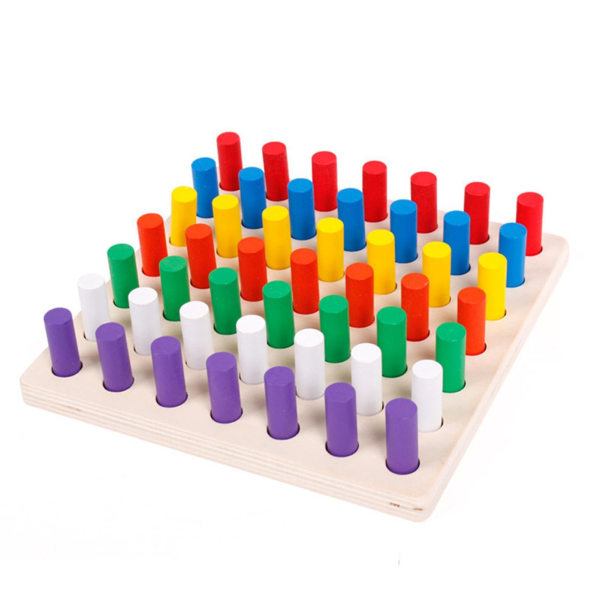 Sortering og matchende bord af træpinde 7 farver Cylinderblokke Tog Greb og farvergenkendelse