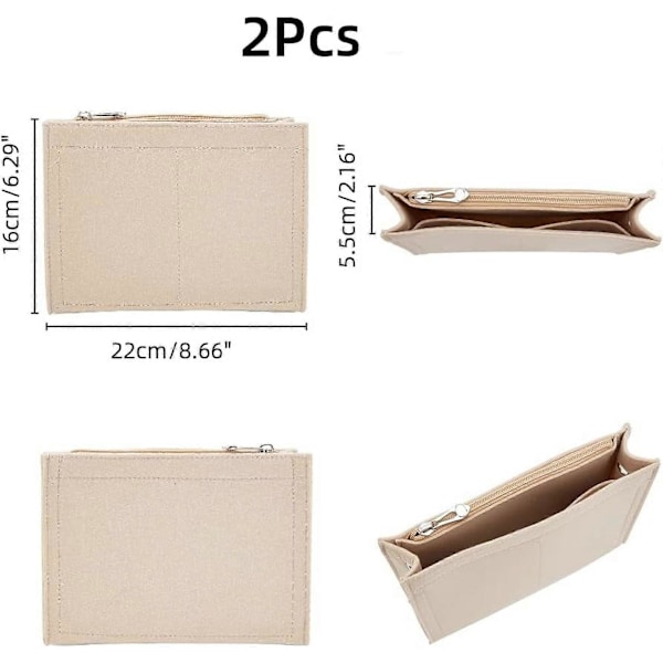 2 st Filtinsats Organizer för Handväska Multi Pocket Handväska Tote Shaper Toalettväska Fickor Insats Avdelare Organizer Väska i Väska Dragkedja Insats Väska Foder Fodral m