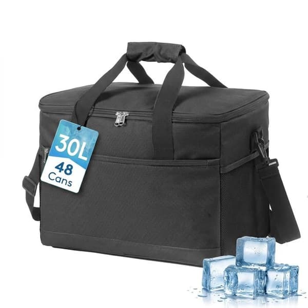 40×26×30cm Isoleret Madpose / Køletaske – Vandtæt – Til Indkøb, Grill, Camping, Rejser – Sort