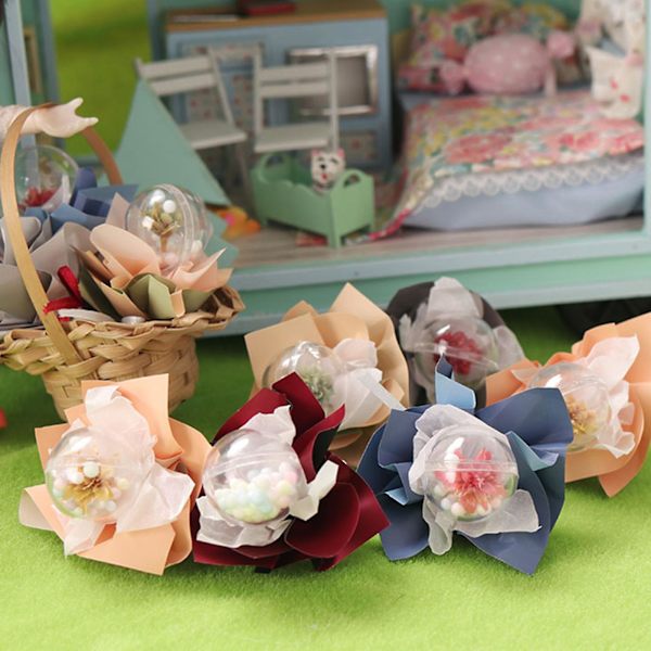 Torkade blommor simulerade bärbara plast mini torkade blommor bukett bollar Diy leksaker Red A