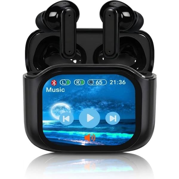 Smarte Touchscreen Høretelefoner – Bluetooth 5.4 Trådløse – LED Display – ANC/ENC Støjreduktion – Sort