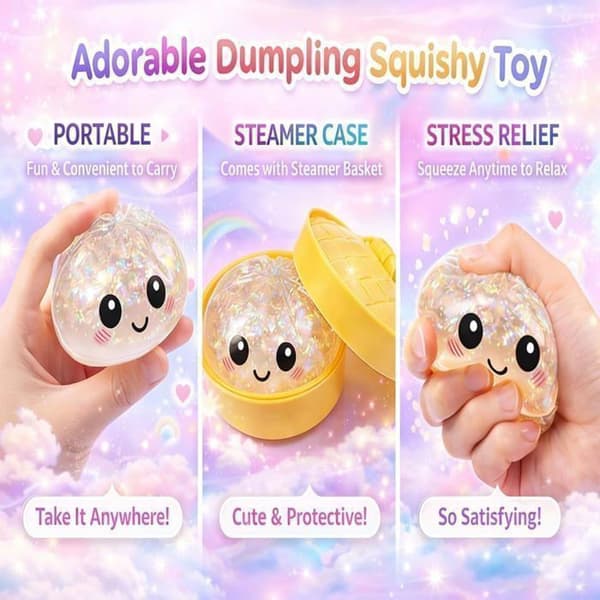 12-pack glitter squishies med ånglåda - Dumplingformad stressboll - Klämbar sensorisk leksak för barn och vuxna