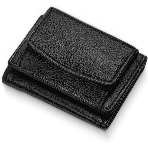 Mjukt läderplånbok hopfällbar kort plånbok minimalistisk liten trefaldig kompakt plånbok med myntficka dam kreditkortshållare med flera kortplatser Black