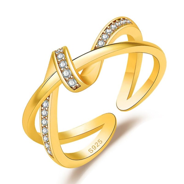 Ringe Crossover Ripple Med Zirconia Stones Cubic Wedding Promise Eternity Ring gold