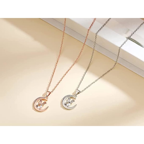 Halvmånehänge Halsband Roséguld Silver Crystal Crecent Bunny Halsband För Kvinnor Flickor Påsk Smycken Present Till Kaninälskare
