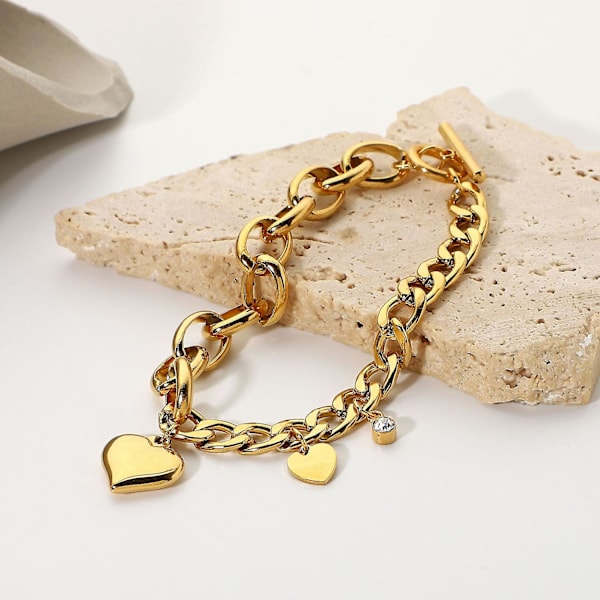 18k Guldbelagt Rustfrit Stål Armbånd Kærligheds Vedhæng Lænke Kæder til Kvinder Gold One-size