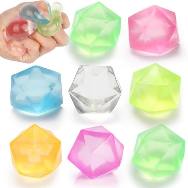 8 Stykker Anti-Stress Bolde, Klembare Stressbolde, Farverige Diamant Sensoriske Bolde til Stresshåndtering