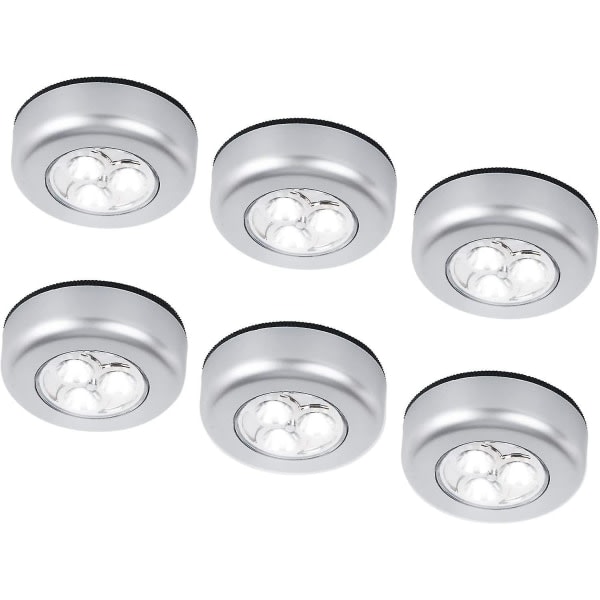 6 kpl LED-akkukäyttöinen langaton yövalotikku, kosketuslamppu, kiinnitettävä push-valo kaappeihin, kaappeihin, penkkeihin tai kodinhoitohuoneeseen, johdoton
