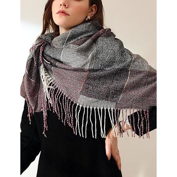 Dame Imitation Cashmere Sjal - Vinter Lang Blød Varmt Tartan Tassel Sjal Sjal til Damer, Tassel Sjal Sjal Gaver til Kvinder (Brun)