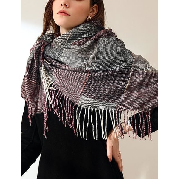 Kvinners Imitasjon Kashmir Sjal - Vinter Lang Myk Varmt Rutete Tassel Sjal Sjal for Damer, Tassel Sjal Sjal Gaver til Kvinner (Brun)