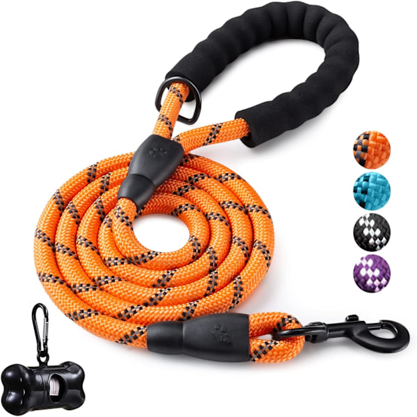 5 FT Strong Dog Leash with Comfortable Padded Handle and Highly Reflective Threads for Medium and Large Dogs (5-FT, Orange）