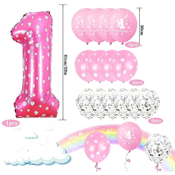 1. syntymäpäivä ilmapallokoristeet tyttö, vaaleanpunainen syntymäpäivä ilmapallo, numero 1 vuosi