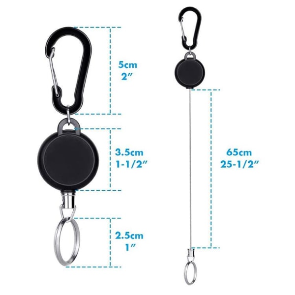 2-Pack nyckelring utdragbar med jojo-funktion och snöre svart