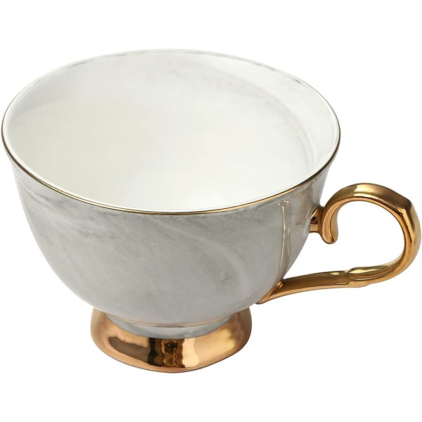 Marmor Keramisk Kopp och Fat Set Kamelia Mönstrad Benporslin Kaffe Mugg Te Kopp Guld Trim med Kaffe Kopp, Fat och Sked, 200ml